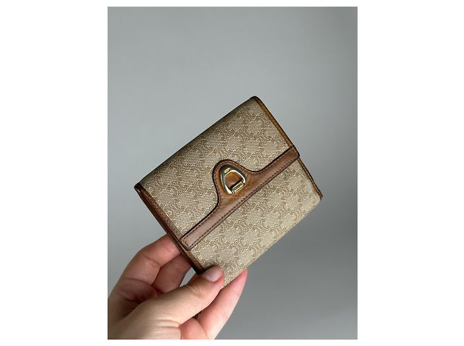 Céline Vintage Celine Paris Leather Monogram Wallet Beige Brown - view 8