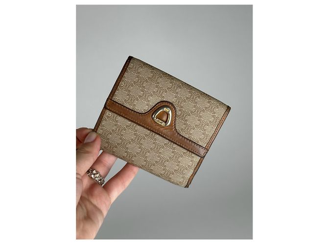 Céline Vintage Celine Paris Leather Monogram Wallet Beige Brown - view 9
