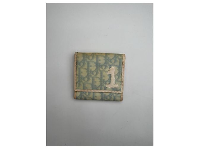 Vintage Dior Oblique Monogram Leather Wallet White blue - view 8