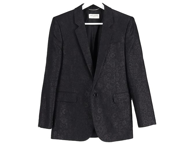 Blazer monopetto in lana nera con jacquard floreale di Saint Laurent - vista 4