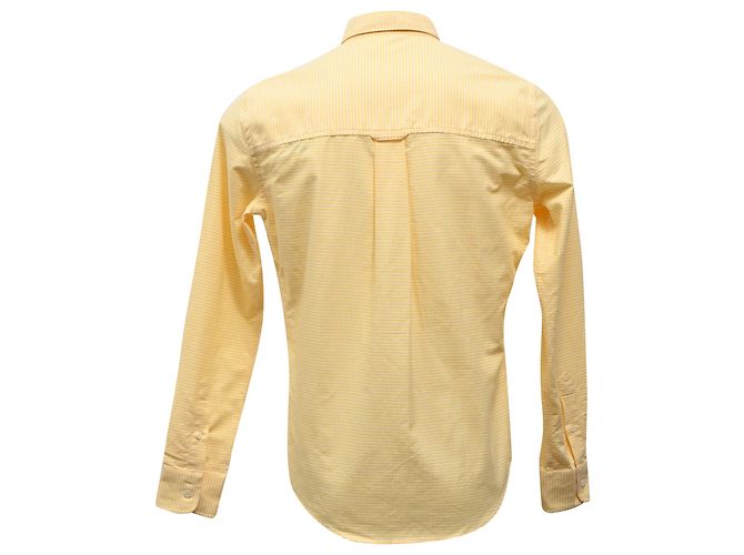 Camicia con colletto button-down AMI in cotone biologico a quadri gingham giallo con logo ricamato - vista 3