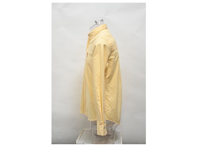 Camicia con colletto button-down AMI in cotone biologico a quadri gingham giallo con logo ricamato - vista 7
