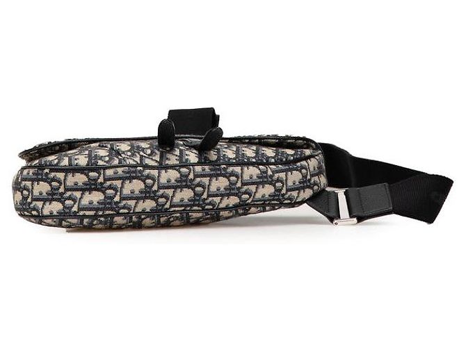 Bolsa de Ombro em Couro de Lona Dior Oblique 2 em 1 Azul Bege - vista 3