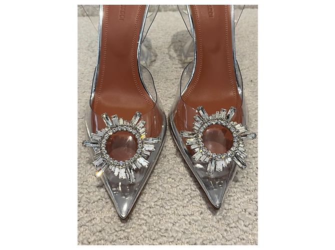 Décolleté slingback Amina Muaddi in PVC trasparente argento - vista 2