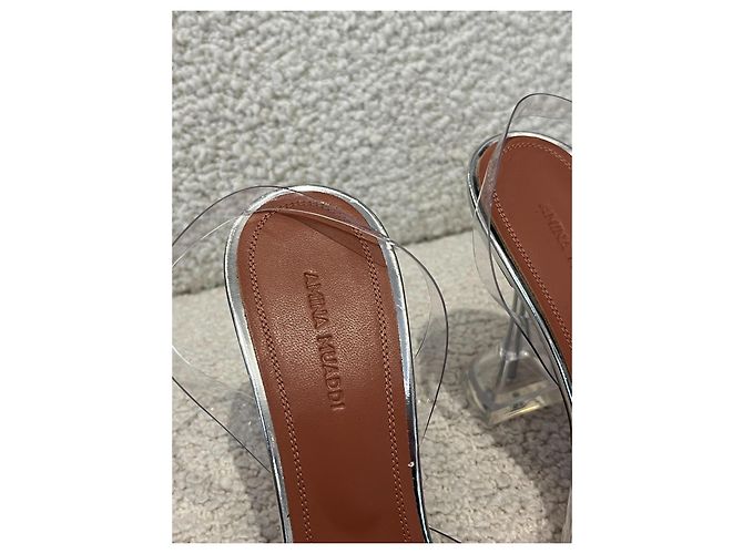 Décolleté slingback Amina Muaddi in PVC trasparente argento - vista 4