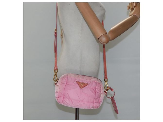 PRADA Borsa a Spalla Nylon Rosa Oro Auth MX052 D'oro - vista 22