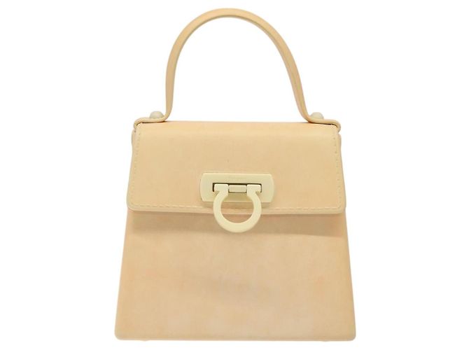 Bolso de mano Gancini de goma beige Auth KD319 de Salvatore Ferragamo - vista 2