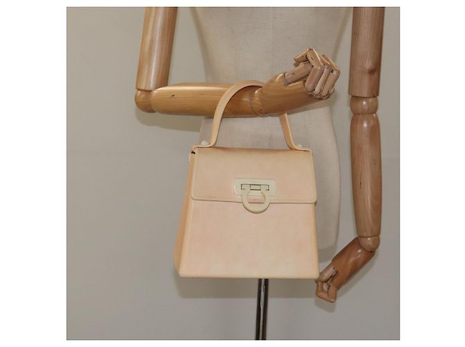 Bolso de mano Gancini de goma beige Auth KD319 de Salvatore Ferragamo - vista 20