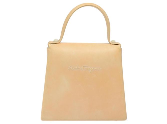 Bolso de mano Gancini de goma beige Auth KD319 de Salvatore Ferragamo - vista 3