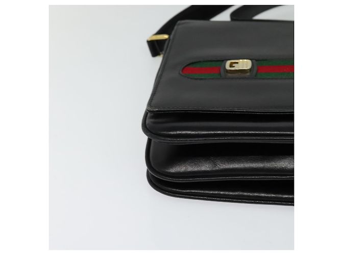 Borsa a spalla in pelle nera e dorata della linea Sherry di GUCCI Auth BD1766 Nero D'oro - vista 10
