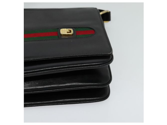 Borsa a spalla in pelle nera e dorata della linea Sherry di GUCCI Auth BD1766 Nero D'oro - vista 11