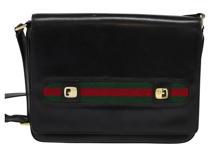 Borsa a spalla in pelle nera e dorata della linea Sherry di GUCCI Auth BD1766 Nero D'oro - vista 2