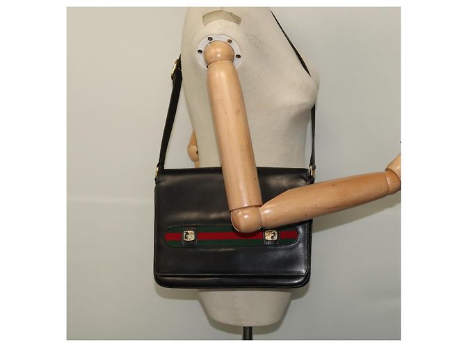 Borsa a spalla in pelle nera e dorata della linea Sherry di GUCCI Auth BD1766 Nero D'oro - vista 23