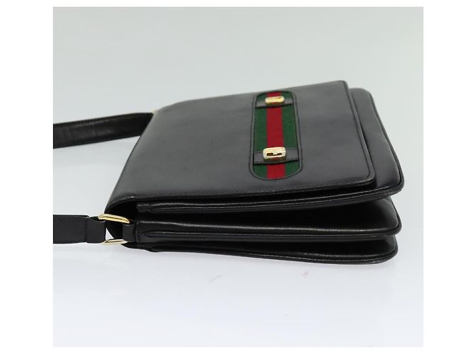 Borsa a spalla in pelle nera e dorata della linea Sherry di GUCCI Auth BD1766 Nero D'oro - vista 4