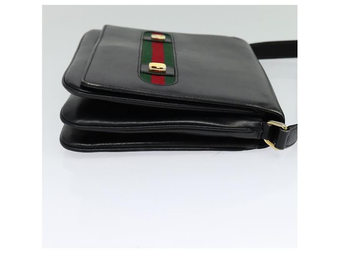 Borsa a spalla in pelle nera e dorata della linea Sherry di GUCCI Auth BD1766 Nero D'oro - vista 5