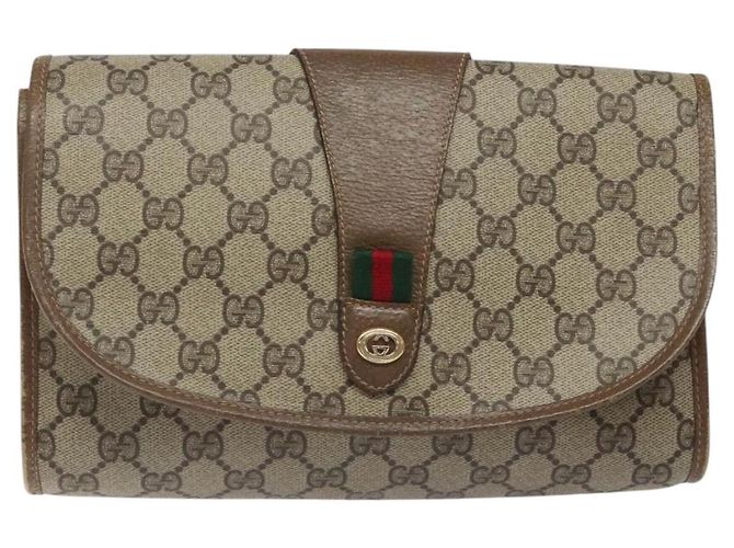 GUCCI GG Supreme Web Sherry Line Clutch Bag PVC Beige 89 01 030 Auth ep8459 - vista 2