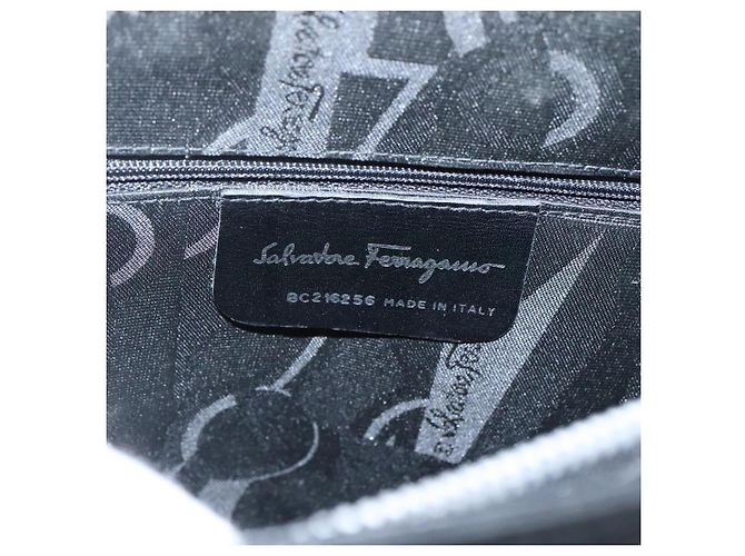 Borsa a spalla Gancini in pelle nera e argento autentica Salvatore Ferragamo MX070 Nero - vista 16