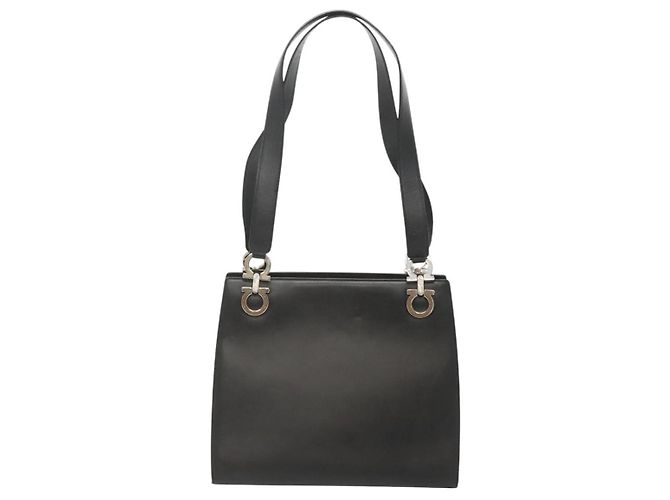 Borsa a spalla Gancini in pelle nera e argento autentica Salvatore Ferragamo MX070 Nero - vista 2