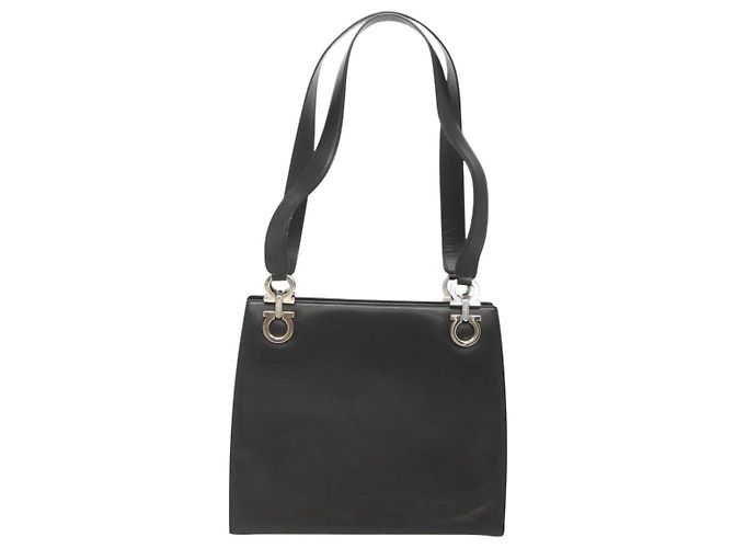 Borsa a spalla Gancini in pelle nera e argento autentica Salvatore Ferragamo MX070 Nero - vista 3