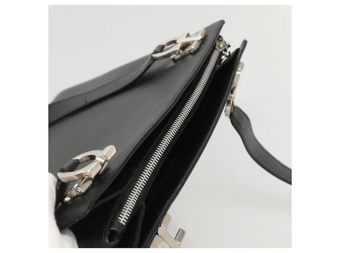 Borsa a spalla Gancini in pelle nera e argento autentica Salvatore Ferragamo MX070 Nero - vista 6