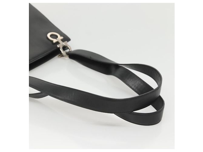 Borsa a spalla Gancini in pelle nera e argento autentica Salvatore Ferragamo MX070 Nero - vista 7