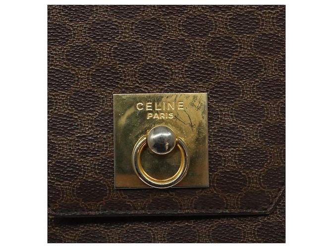 Céline Borsa a spalla in tela Macadam CELINE in pelle PVC marrone oro Auth MX221 D'oro - vista 14