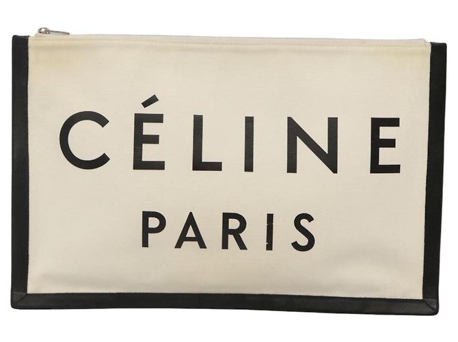 Céline Borsa a tracolla CELINE in tela bianca e nera Auth bs24215 Nero Bianco - vista 2