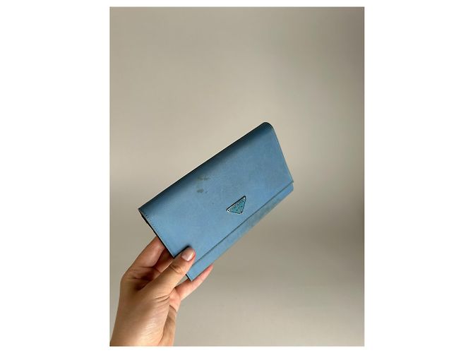 Vintage Prada Tessuto Canvas Leather Wallet Blue - view 11