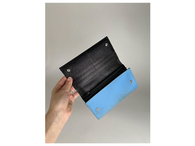 Vintage Prada Tessuto Canvas Leather Wallet Blue - view 4