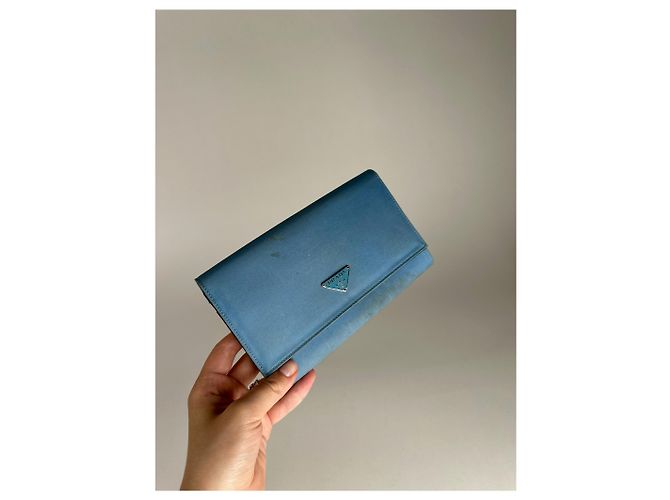 Vintage Prada Tessuto Canvas Leather Wallet Blue - view 5