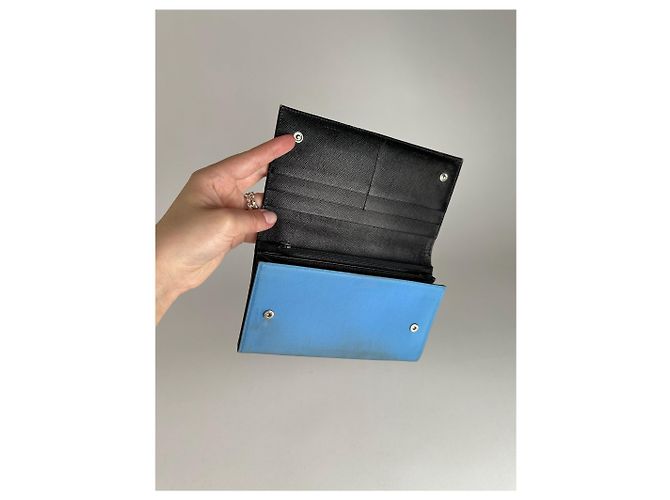 Vintage Prada Tessuto Canvas Leather Wallet Blue - view 7