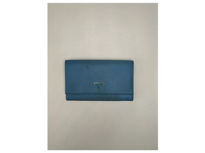 Vintage Prada Tessuto Canvas Leather Wallet Blue - view 9