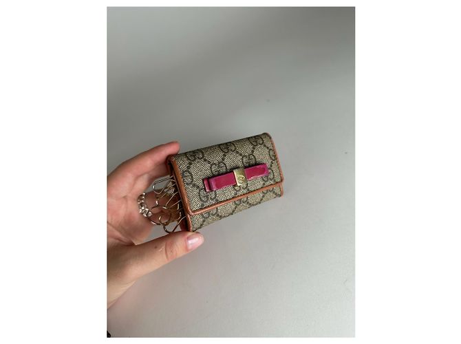 Ophidia Vintage Gucci Leather Monogram Key Holder Grey - view 12