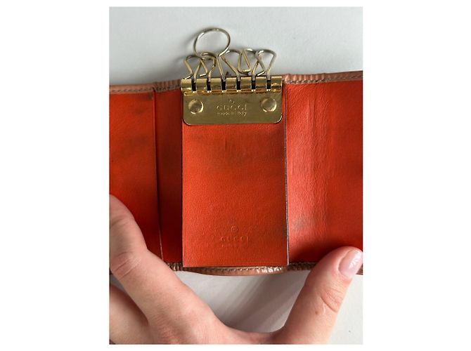 Ophidia Vintage Gucci Leather Monogram Key Holder Grey - view 14