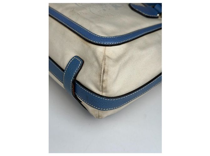 Vintage Céline Paris Canvas Leder Tasche Blau Beige - Ansicht 10