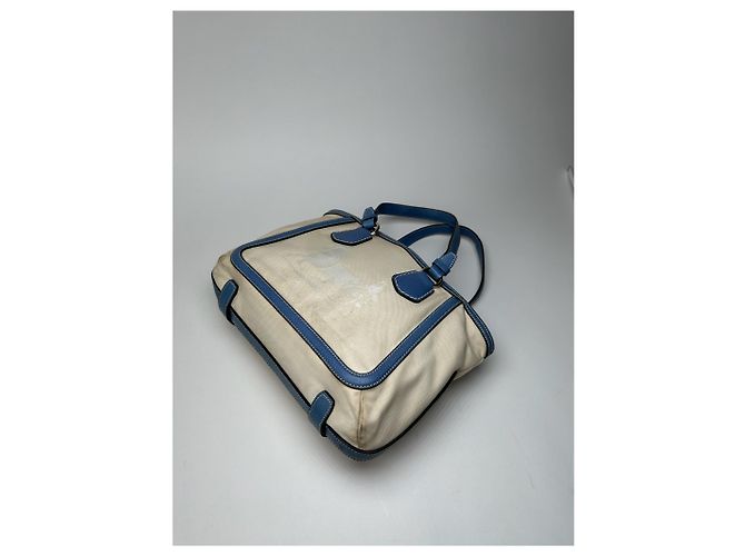 Vintage Céline Paris Canvas Leder Tasche Blau Beige - Ansicht 11