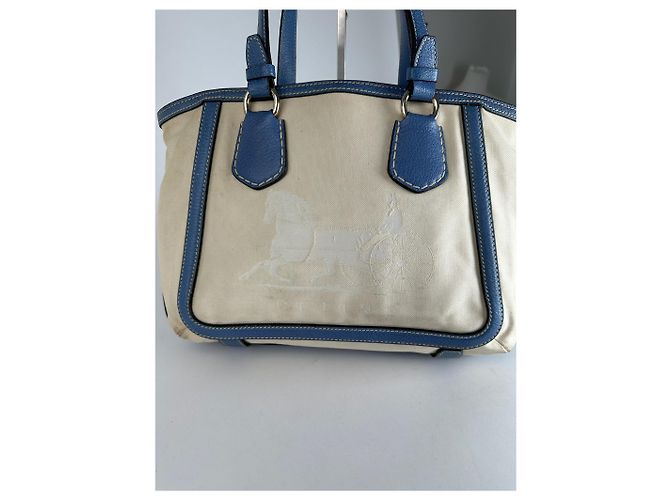 Vintage Céline Paris Canvas Leder Tasche Blau Beige - Ansicht 12