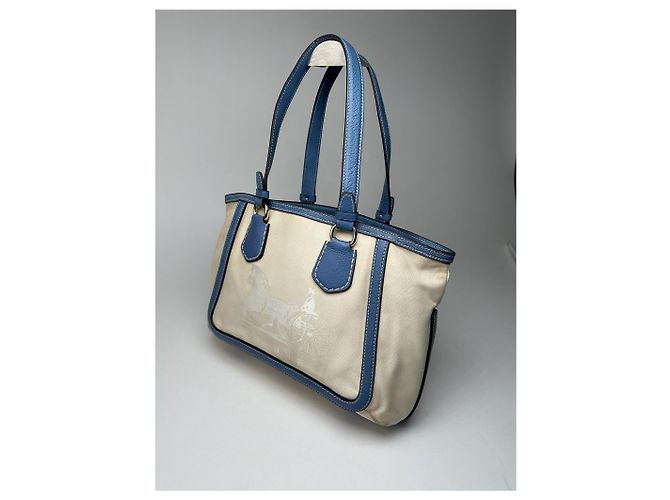 Vintage Céline Paris Canvas Leder Tasche Blau Beige - Ansicht 13
