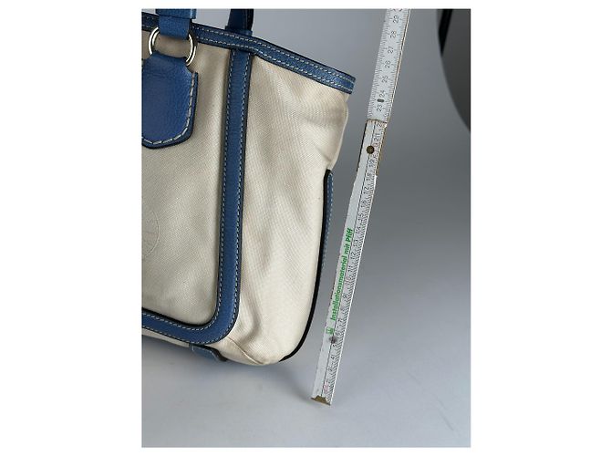 Vintage Céline Paris Canvas Leder Tasche Blau Beige - Ansicht 14