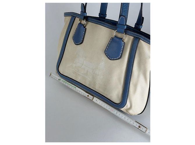 Vintage Céline Paris Canvas Leder Tasche Blau Beige - Ansicht 15
