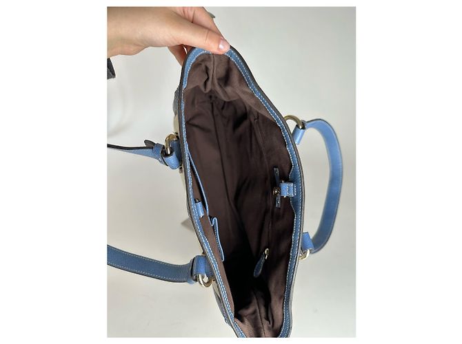Vintage Céline Paris Canvas Leder Tasche Blau Beige - Ansicht 3