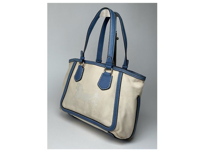 Vintage Céline Paris Canvas Leder Tasche Blau Beige - Ansicht 4