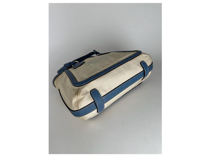 Vintage Céline Paris Canvas Leder Tasche Blau Beige - Ansicht 7