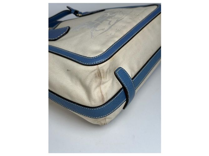 Vintage Céline Paris Canvas Leder Tasche Blau Beige - Ansicht 8