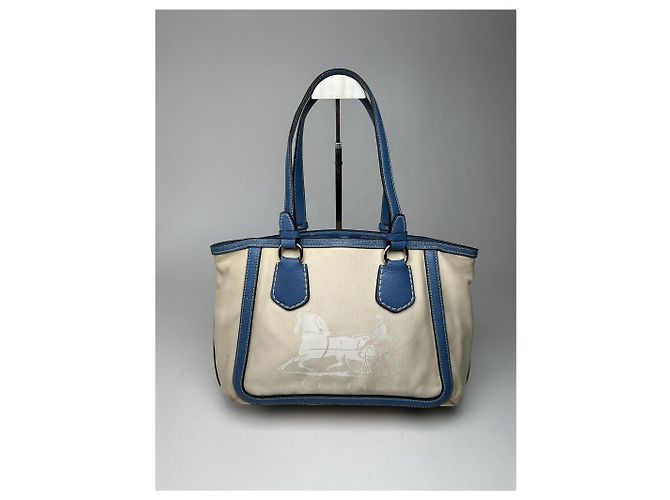 Vintage Céline Paris Canvas Leder Tasche Blau Beige - Ansicht 9