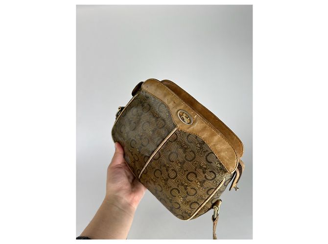 Céline Vintage Celine Paris Triomphe Monogramm Leder Tasche Braun - Ansicht 12