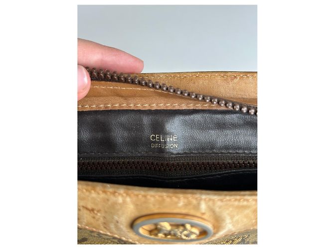 Céline Vintage Celine Paris Triomphe Monogramm Leder Tasche Braun - Ansicht 7