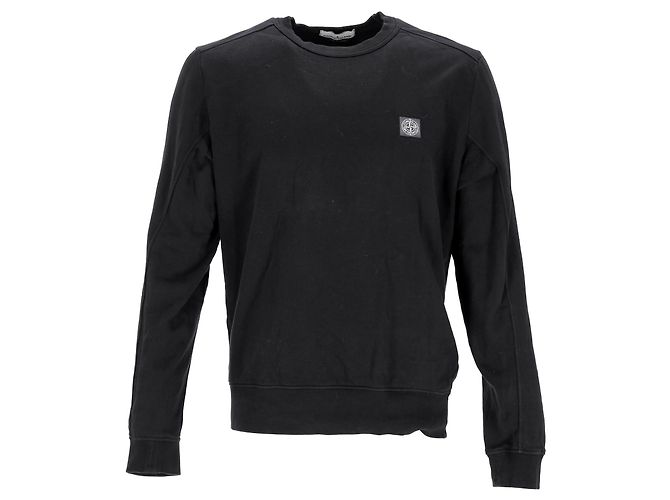 Pull en coton noir avec patch logo Stone Island - vue 6