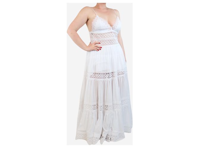 Autre Marque Weißes gesticktes, gestuftes Sommerkleid - Größe L - Ansicht 3