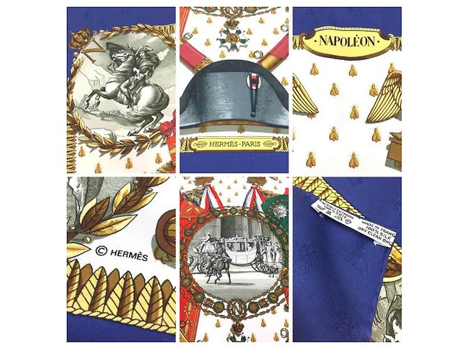 Hermès Sciarpa Hermes Carre 90 - Ricamo Ape Napoleone Bianco Blu - vista 3